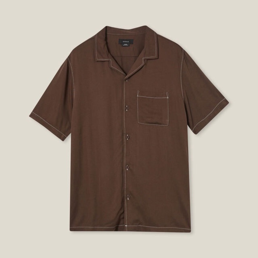 COTTON ON RIVIERIA SHORT SLEEVE SHIRT XL RICH BROWN